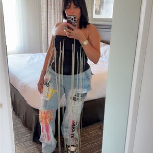 AKIRA Multicolor Graphic Straight Leg Jeans